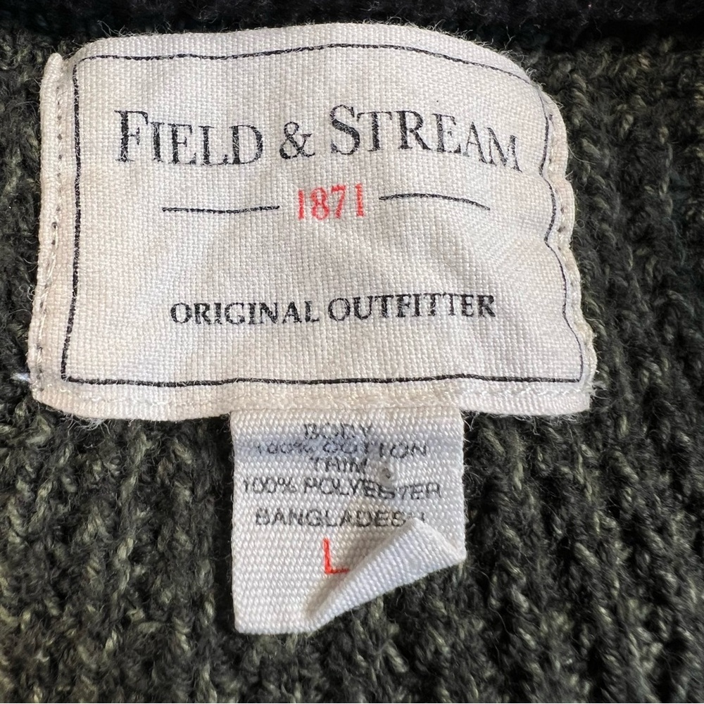 Field & Stream Sweater Quarter Zip Cotton Casual Olive Green Men's Large - Picture 6 of 9